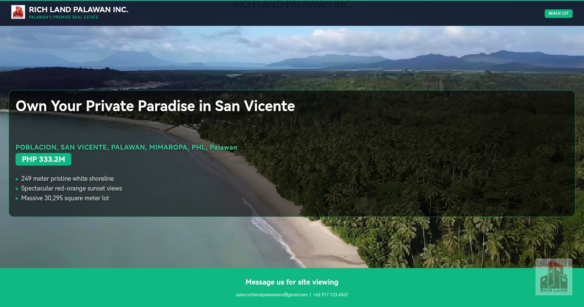 249 meter Long Beachfront Property in San Vicente, Palawan