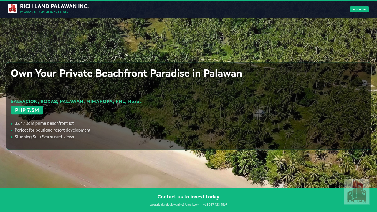 Undeveloped Beachfront Property for Sale in Roxas, Palawan