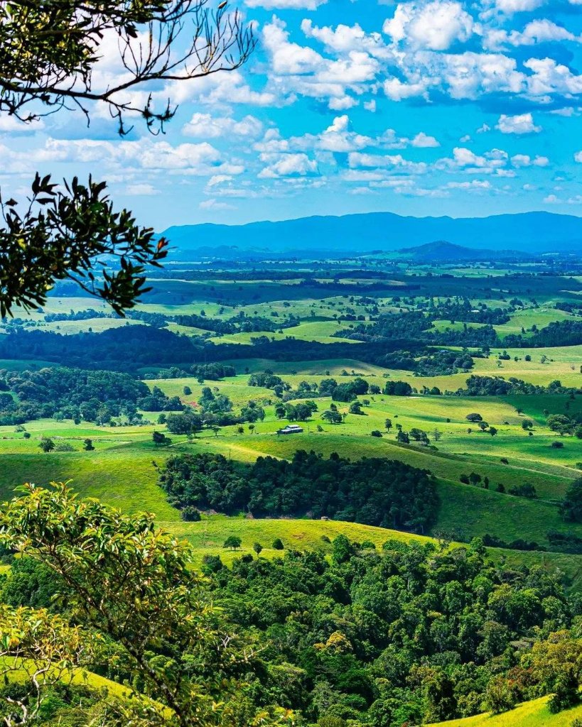Queenslander home in the green hills of the Atherton Tablelands