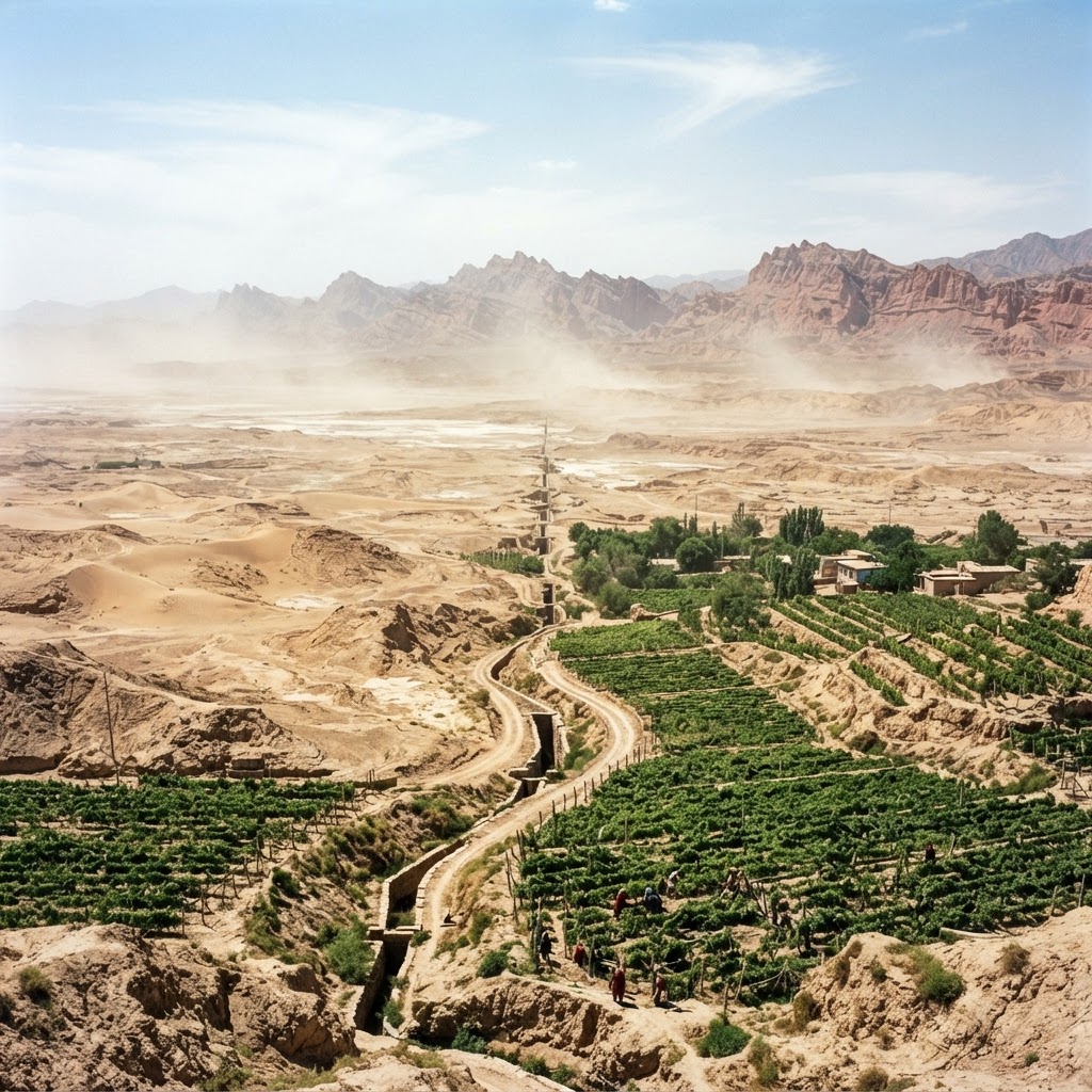 Turpan Depression in Xinjiang, China — a hyper-arid basin below sea level under extreme heat
