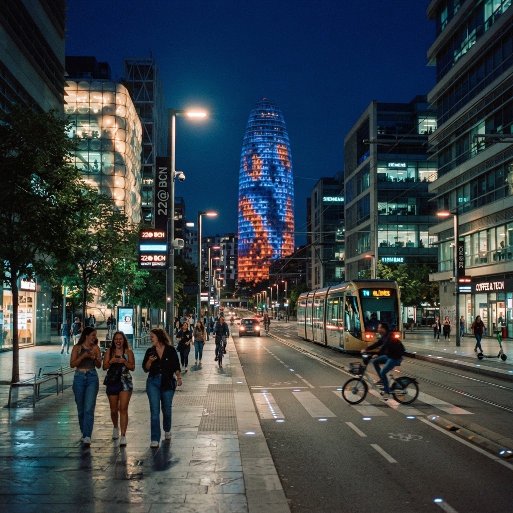 Barcelona 22@ innovation district with smart lighting and sensor-equipped streets