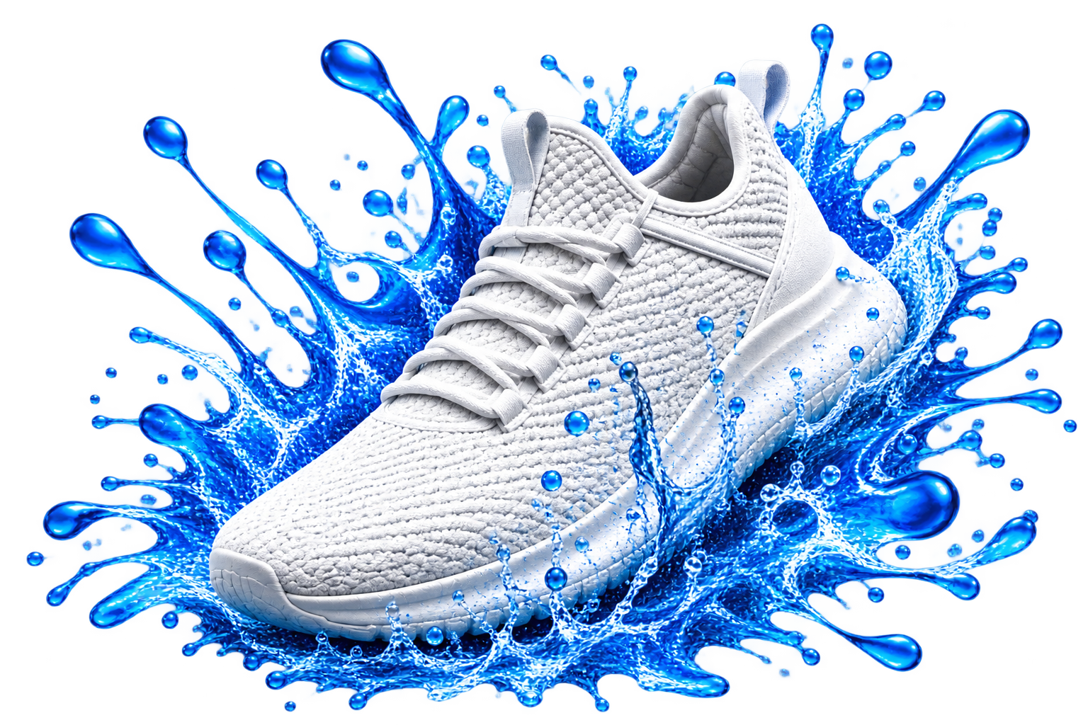 Professional shoe cleaning Melbourne — white sneaker with vibrant blue water splash
