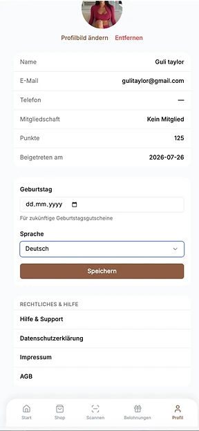 BeautyFlow Profil mit persönlichen Kundendaten