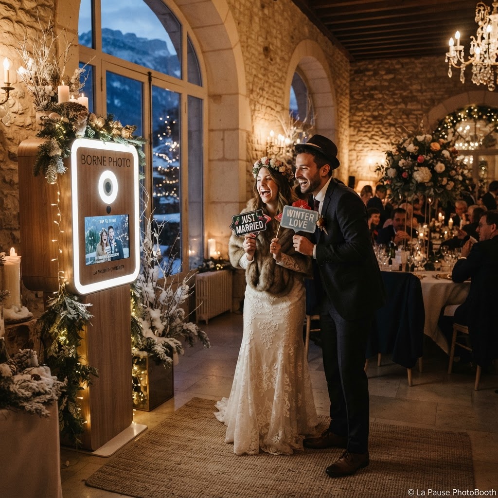 Photobooth mariage hiver Chambéry, borne photo mariage professionnel Savoie