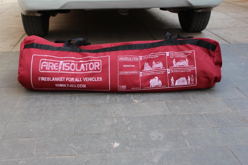 Fire blanket trolley in field deployment position