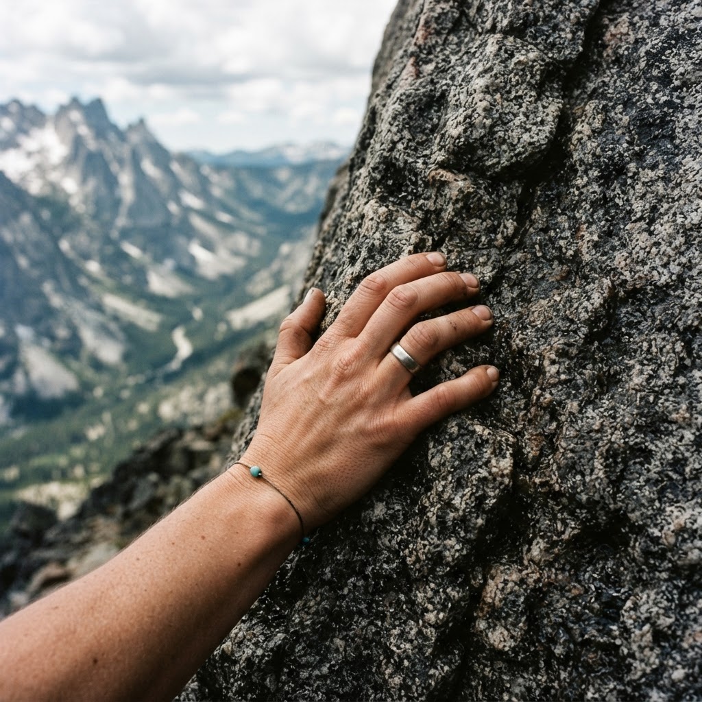 Une randonneuse capturant la lumière dorée sur les sommets des Alpes, style argentique