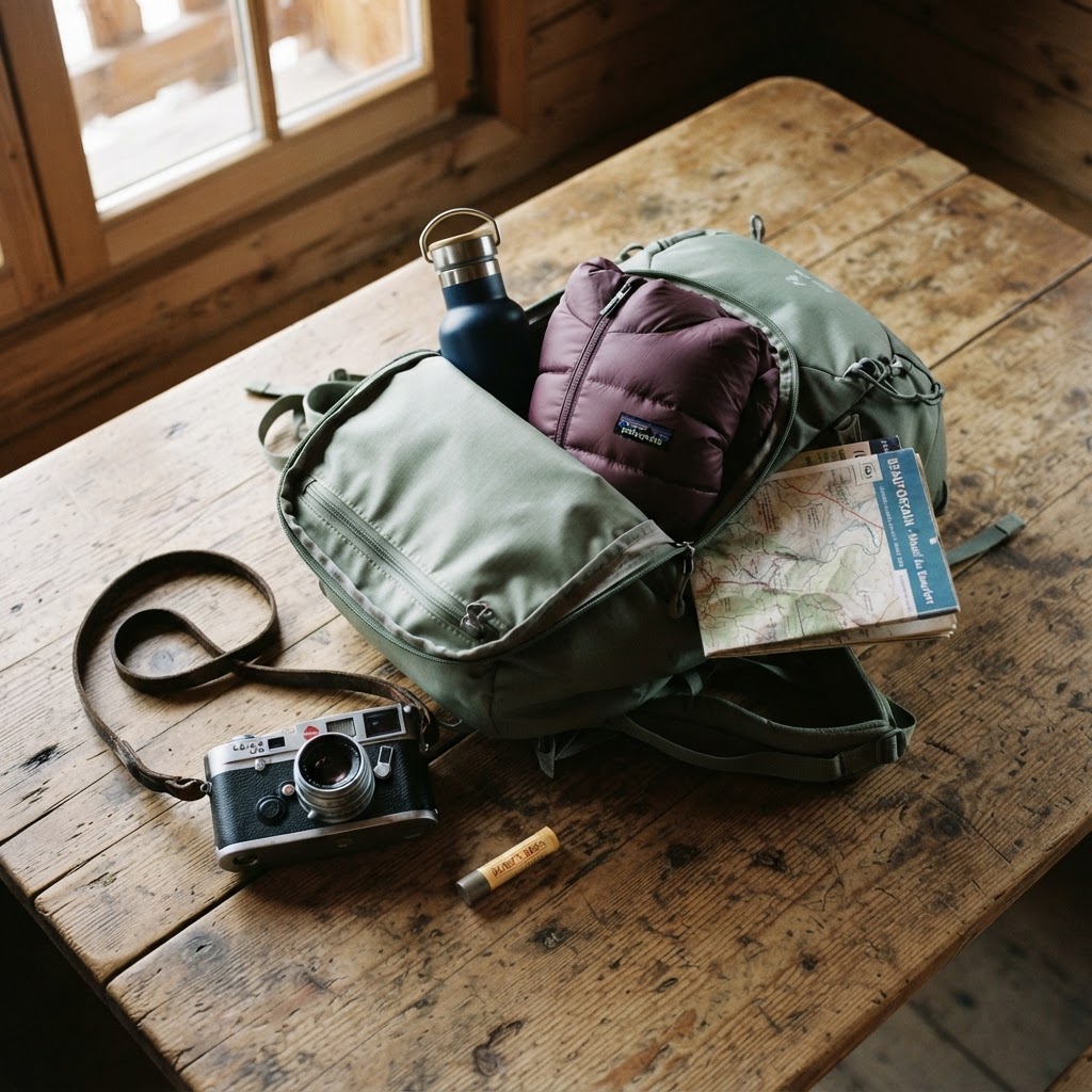 Préparation soignée du sac en bois de mélèze avant le départ
