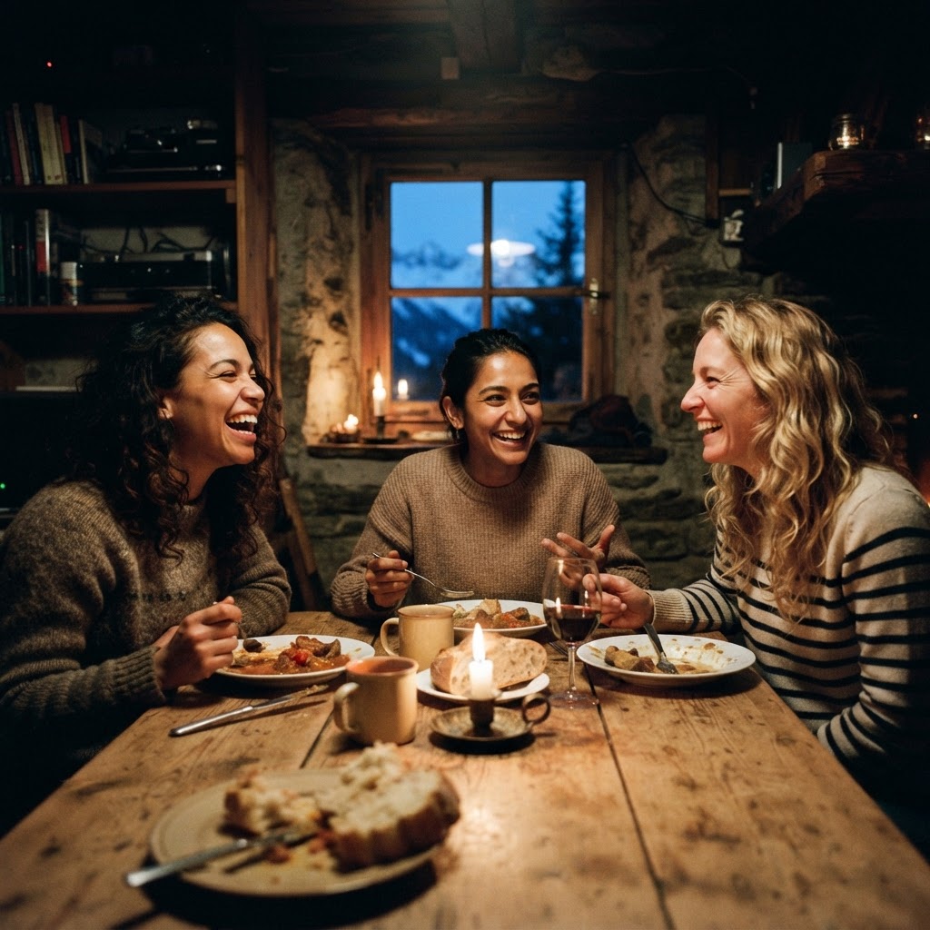 Une silhouette féminine contemplant l'immensité étoilée, une tasse fumante à la main