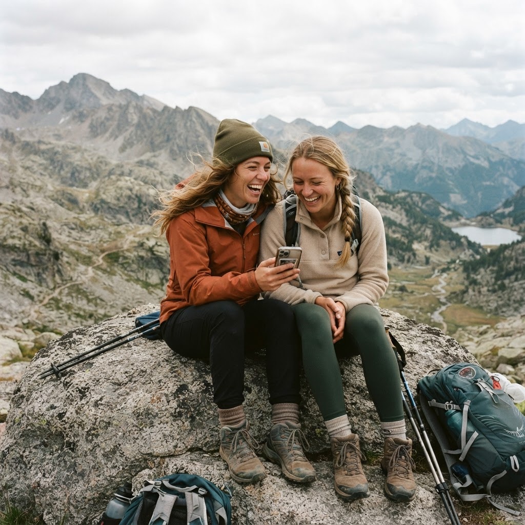 L'éclat d'un rire partagé entre amies face au Mont-Blanc.