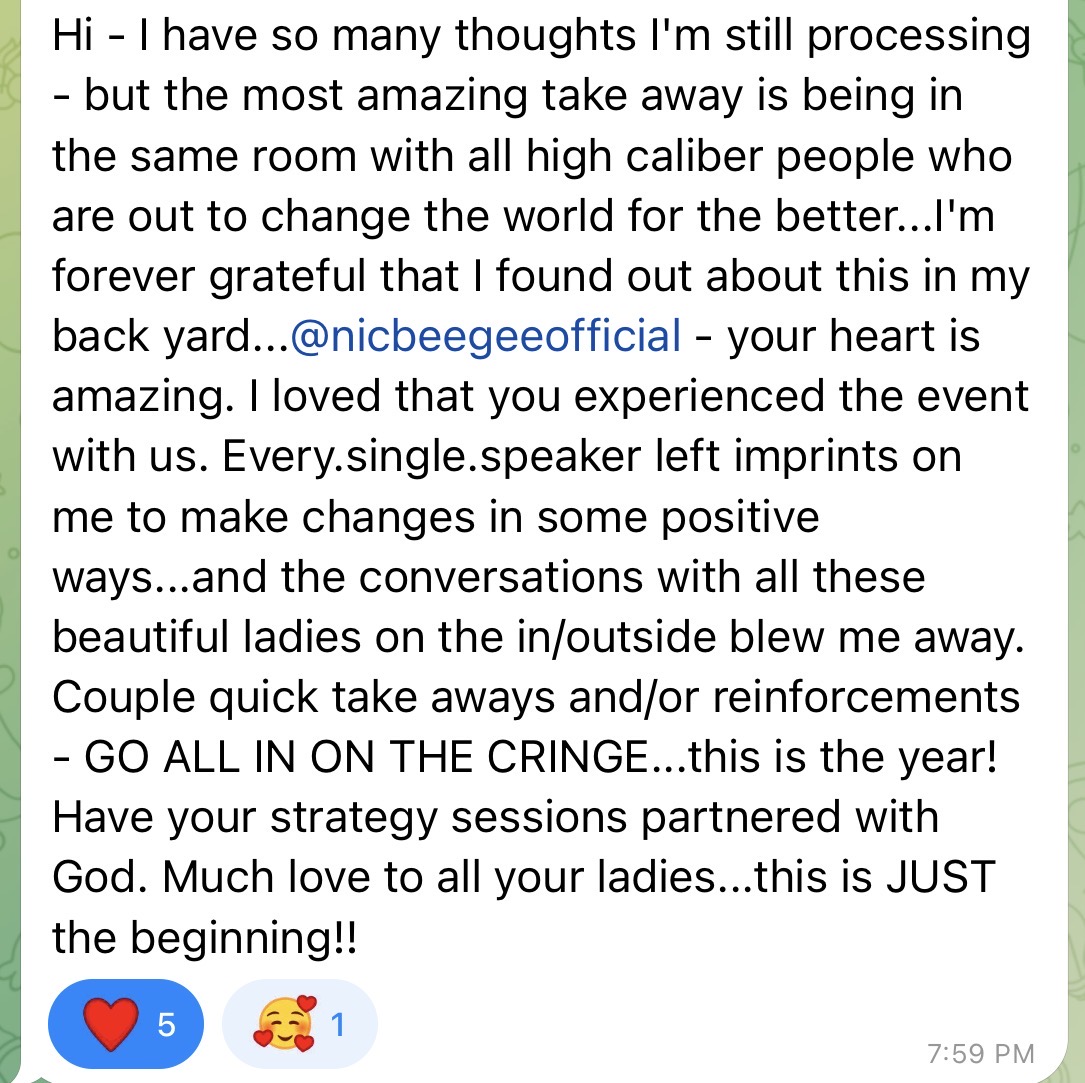 A testimonial message shared by a mini-retreat attendee