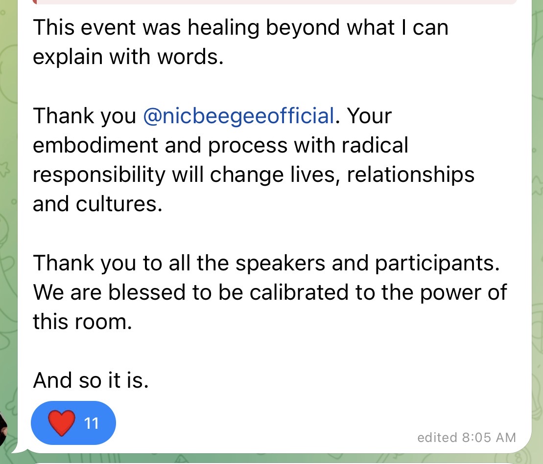 A testimonial message shared by a mini-retreat attendee