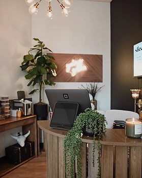Modern-boho desk with Edison bulb chandelier