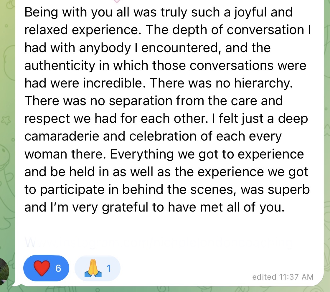 A testimonial message shared by a mini-retreat attendee