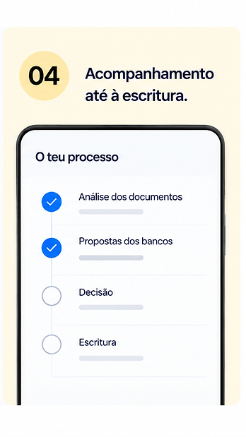 Passo 4: acompanhamento até à escritura. Ecrã da app Habia com as etapas do processo e o que já está concluído.