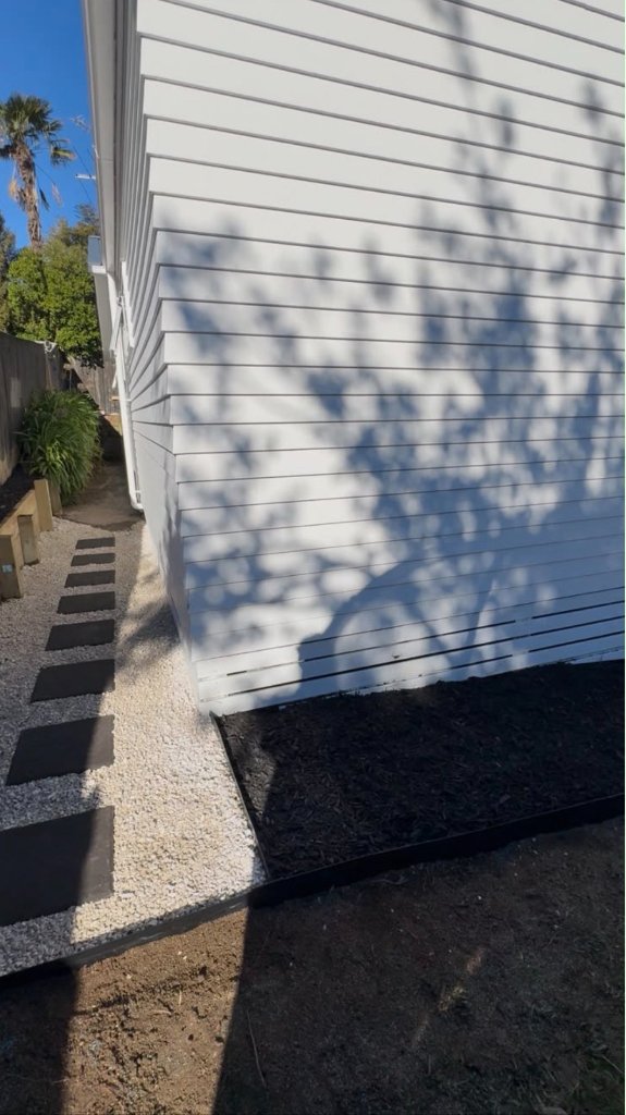 Paver path & white stone chip after