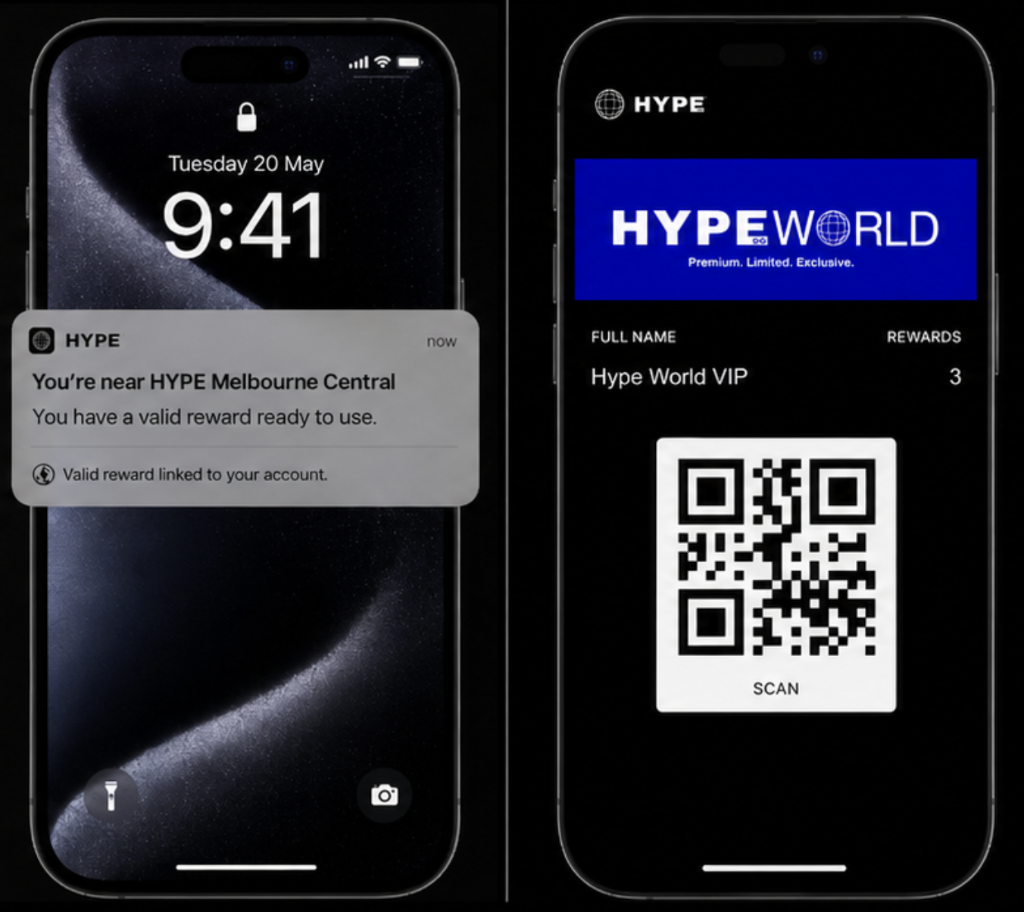 HYPE mobile wallet pass and location-based notification