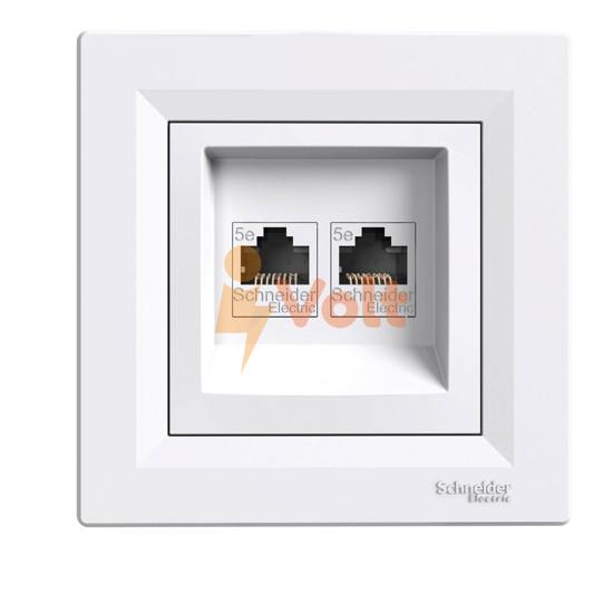 ДВОЙНА КОМПЮТЪРНА РОЗЕТКА RJ45 ASFORA, CAT5E, UTP, СКРИТ МОНТАЖ, БЯЛ, EPH4400121, SCHNEIDER ELECTRIC