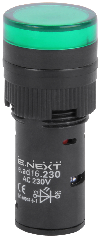 ИНДИКАТОРНА ЛАМПА LED ?16 MM 230 V АС ЗЕЛЕНА, E.AD16.230.GREEN, E.NEXT