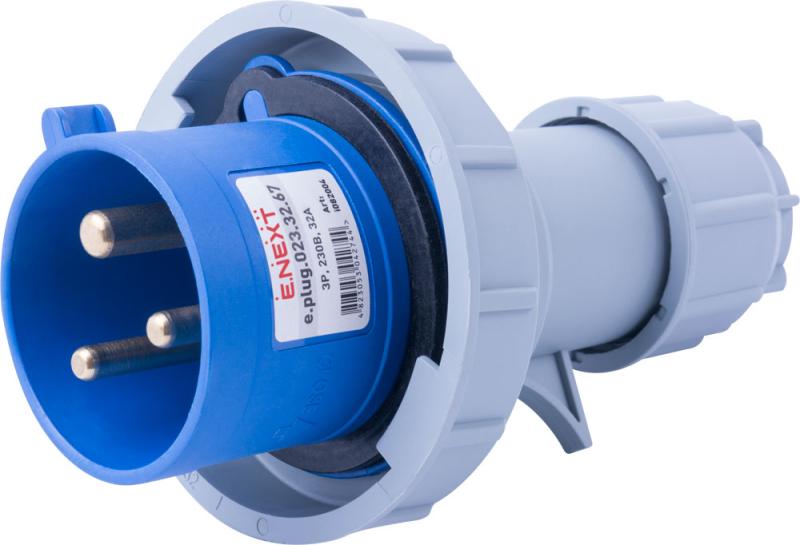 ИНДУСТРИАЛЕН ПОДВИЖЕН ЩЕПСЕЛ E.PLUG, 32 A, 2P+E, 230 V AC, IP67, E.PLUG.023.32.67, E.NEXT