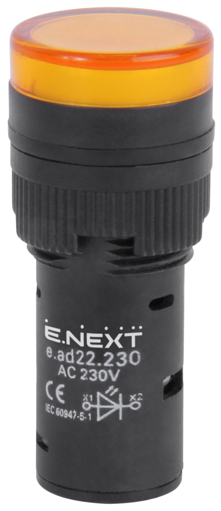 ИНДИКАТОРНА ЛАМПА LED Ф22 MM, 230 V АС ЖЪЛТА, E.AD22.230.YELLOW, E.NEXT