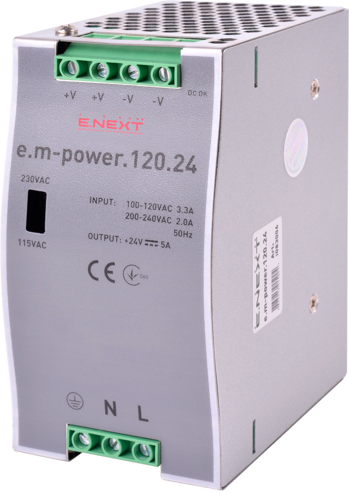 ЗАХРАНВАЩ БЛОК ЗА DIN ШИНА, 120 W, DC24V, E.M-POWER.120.24, E.NEXT
