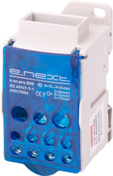 РАЗПРЕДЕЛИТЕЛЕН БЛОК ЗА DIN-ШИНА, 500 A, 1 ПОТЕНЦИАЛ, E.SN.PRO.500, E.NEXT