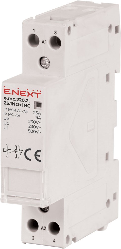 МОДУЛЕН КОНТАКТОР E.MC, 2P, 25 A, 230 V AC, 1NO+1NC, E.MC.220.2.25.1NO+1NC, E.NEXT