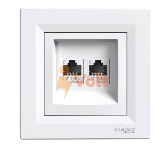 ДВОЙНА КОМПЮТЪРНА РОЗЕТКА RJ45 ASFORA, CAT6, UTP, СКРИТ МОНТАЖ, БЯЛ, EPH4800121, SCHNEIDER ELECTRIC