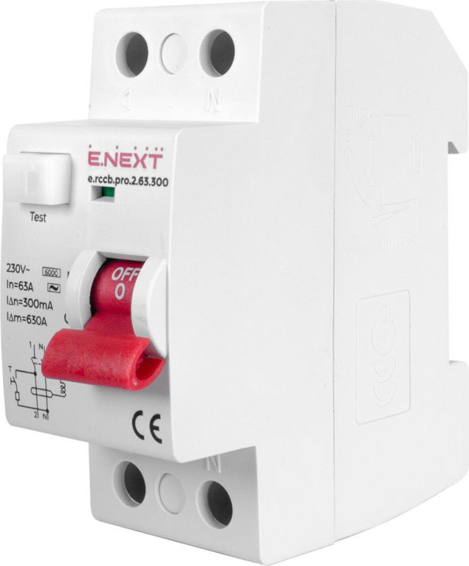 ДЕФЕКТНОТОКОВА ЗАЩИТА E.RCCB.PRO 1P+N, 63 A, 300 MA, ТИП AC, E.RCCB.PRO.2.63.300, E.NEXT