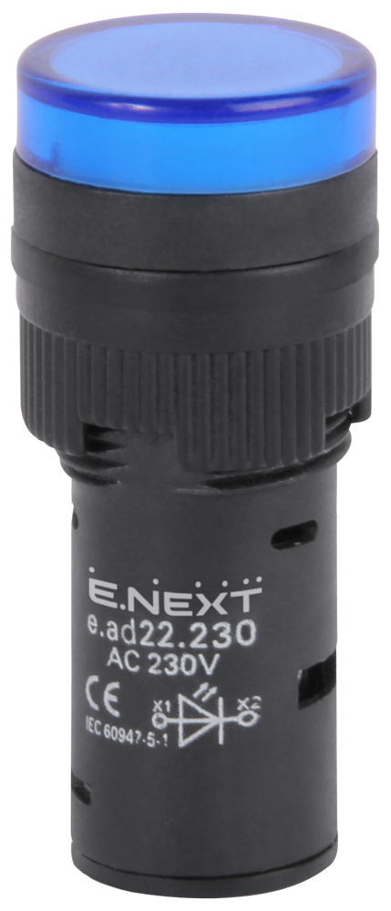 ИНДИКАТОРНА ЛАМПА LED ?22 MM 230 V АС СИНЯ, E.AD22.230.BLUE, E.NEXT