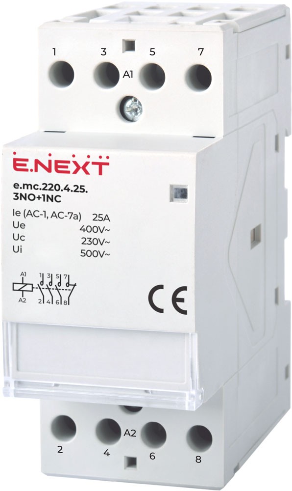 МОДУЛЕН КОНТАКТОР E.MC, 4P, 25 A, 230 V AC, 3NO+1NC, E.MC.220.4.25.3NO+1NC, E.NEXT