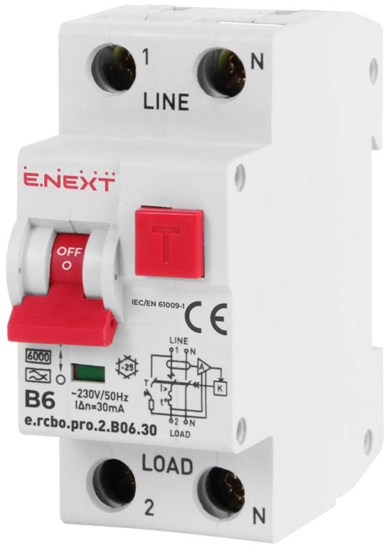 ДЕФЕКТНОТОКОВА ЗАЩИТА E.RCBO.PRO 1P+N, 6 A, 30 MA, 6 KA, E.RCBO.PRO.2.B06.30, E.NEXT