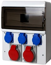 ТАБЛО С ИНДУСТРИАЛНИ КОНТАКТИ - 2X16 A (230/400 V) 2.5 MM2, 3X16 A 230 V 1.5 MM2, 13 МОД, E.NEXT