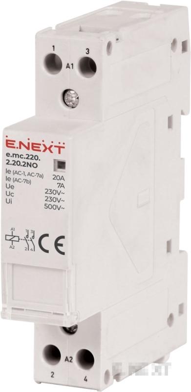МОДУЛЕН КОНТАКТОР E.MC, 2P, 20 A, 230 V AC, 2NO, E.MC.220.2.20.2NO, E.NEXT