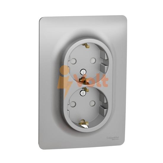 ДВОЕН КОНТАКТ ШУКО NEW UNICA, СКРИТ МОНТАЖ, АЛУМИНИЙ, NU206730, SCHNEIDER ELECTRIC