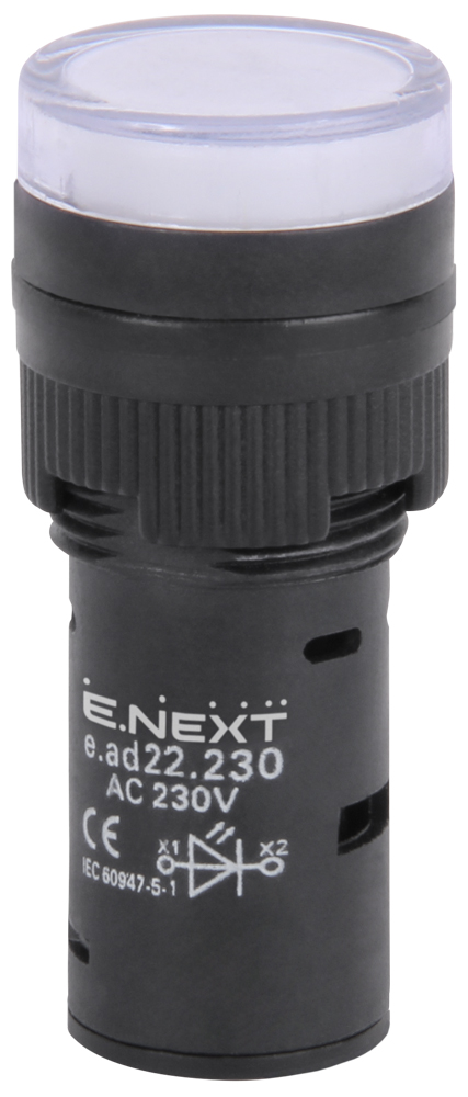 ИНДИКАТОРНА ЛАМПА LED Ф22 MM, 230 V АС БЯЛА, E.AD22.230.WHITE, E.NEXT