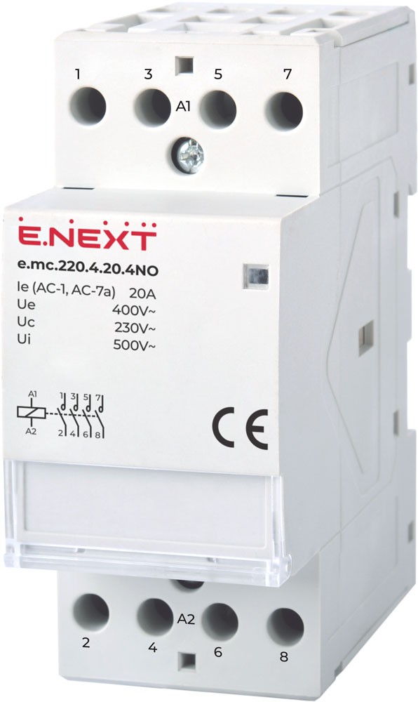 МОДУЛЕН КОНТАКТОР E.MC, 4P, 20 A, 230 V AC, 4NO, E.MC.220.4.20.4NO, E.NEXT