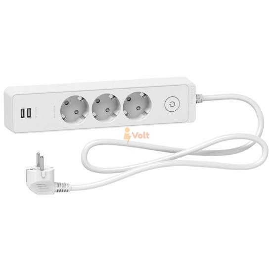 РАЗКЛОНИТЕЛ С КЛЮЧ И 2 USB, 3 ГНЕЗДА, 1.5 M КАБЕЛ, ST943U1W, SCHNEIDER ELECTRIC