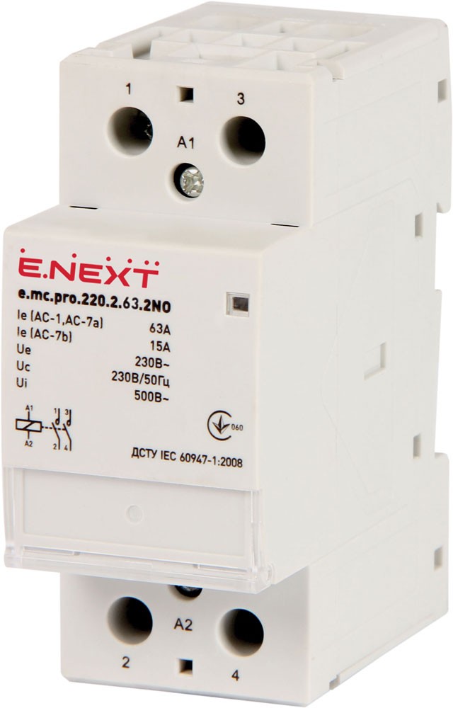 МОДУЛЕН КОНТАКТОР E.MC, 2P, 63 A, 230 V AC, 2NO, E.MC.220.2.63.2NO, E.NEXT