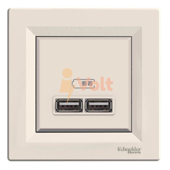 USB ЗАРЯДНО УСТРОЙСТВО ASFORA, СКРИТ МОНТАЖ, КРЕМ, EPH2700223, SCHNEIDER ELECTRIC