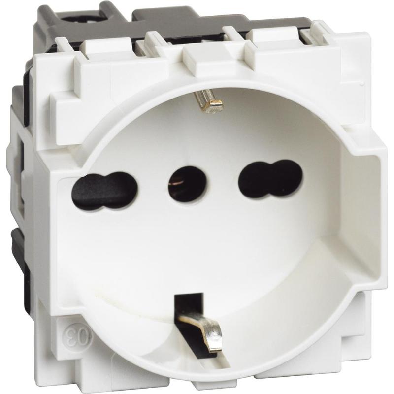 КОНТАКТ ИТАЛИАНСКИ СТАНДАРТ LIVING NOW, 16 A, 2P+E 250 V AC, 2 МОДУЛА, СКРИТ МОНТАЖ, БЯЛ, BTICINO