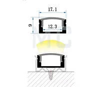 ПРОФИЛ 3000X17X9 MM, ЗА LED ЛЕНТА, ОТКРИТ МОНТАЖ, MC-A50