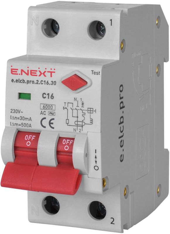 ДЕФЕКТНОТОКОВА ЗАЩИТА E.ELCB.PRO 1P+N, 16 A, 30 MA, 6 KA, ТИП AC, E.ELCB.PRO.2.C16.30, E.NEXT