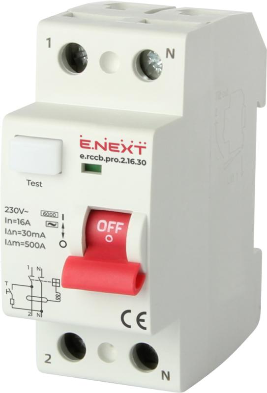 ДЕФЕКТНОТОКОВА ЗАЩИТА E.RCCB.PRO 1P+N, 16 A, 30 MA, ТИП AC, E.RCCB.PRO.2.16.30, E.NEXT
