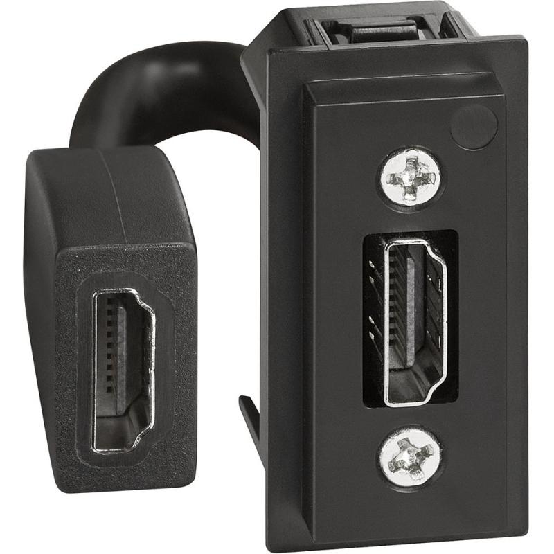РОЗЕТКА HDMI LIVING NOW, ПРЕДВАРИТЕЛНО СВЪРЗАНА, 1 МОДУЛ, СКРИТ МОНТАЖ, ЧЕРЕН, BTICINO