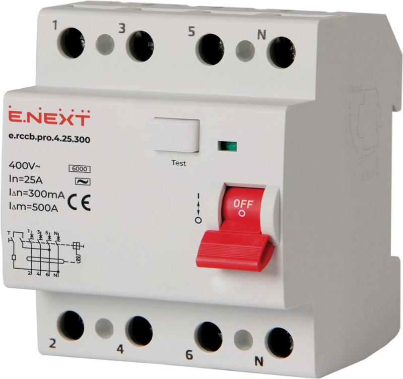ДЕФЕКТНОТОКОВА ЗАЩИТА E.RCCB.PRO 3P+N, 25 A, 300 MA, ТИП AC, E.RCCB.PRO.4.25.300, E.NEXT