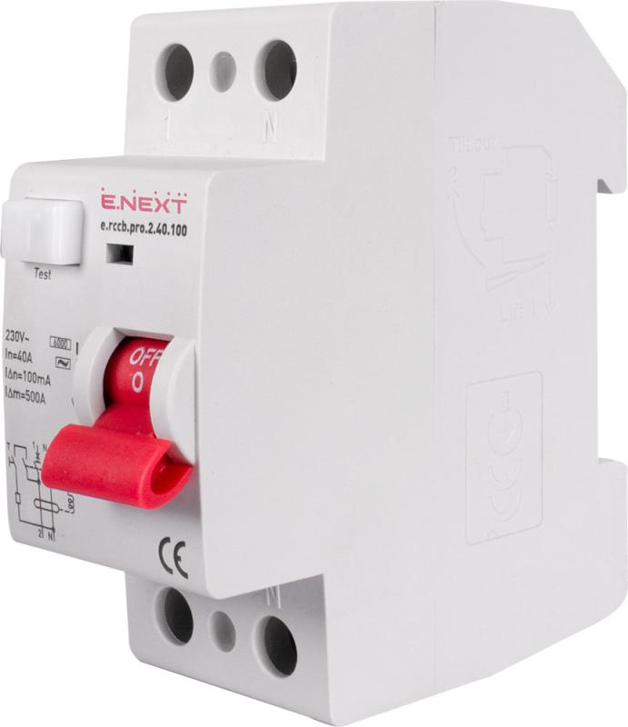 ДЕФЕКТНОТОКОВА ЗАЩИТА E.RCCB.PRO 1P+N, 40 A, 100 MA, ТИП AC, E.RCCB.PRO.2.40.100, E.NEXT