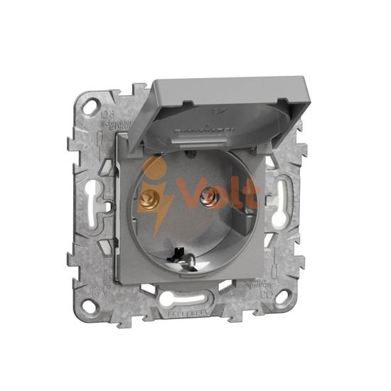 КОНТАКТ ШУКО NEW UNICA, С ДЕТСКА ЗАЩИТА, С КАПАК, СКРИТ МОНТАЖ, АЛУМИНИЙ, NU508230, SCHNEIDER ELECTRIC