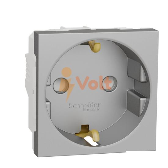 КОНТАКТ ШУКО NEW UNICA, С ДЕТСКА ЗАЩИТА, СКРИТ МОНТАЖ, АЛУМИНИЙ, NU303730, SCHNEIDER ELECTRIC