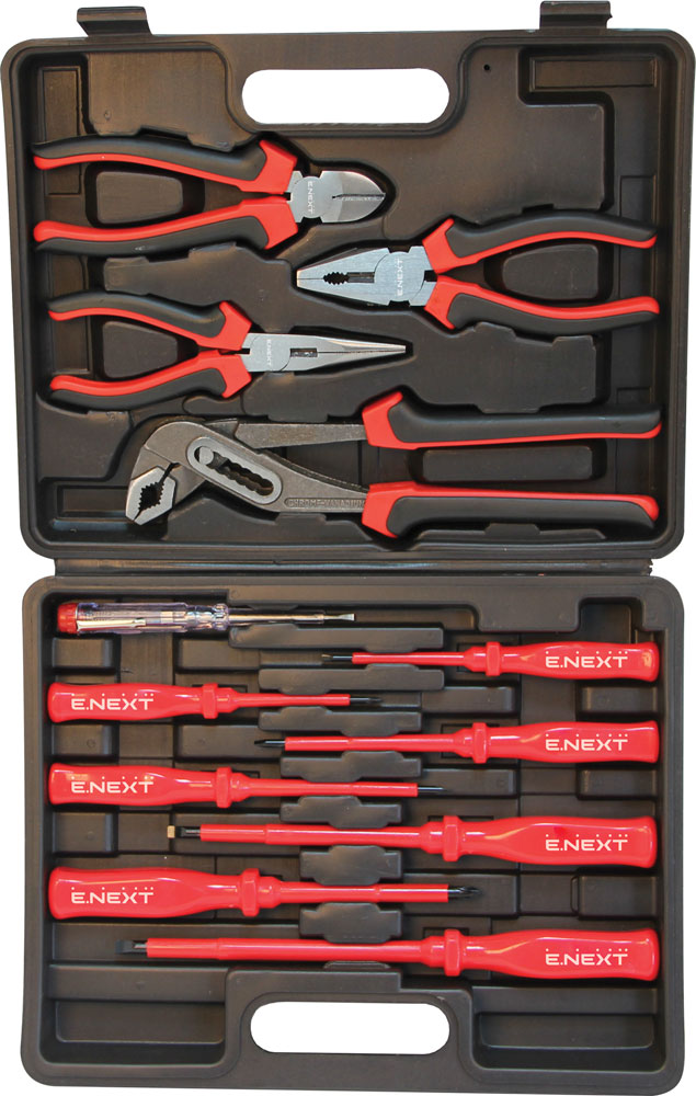 ОТВЕРКИ ИЗОЛИРАНИ КОМПЛЕКТ С ФАЗОМЕР И 4 КЛЕЩИ E.TOOL.SET.8500.12, E.NEXT